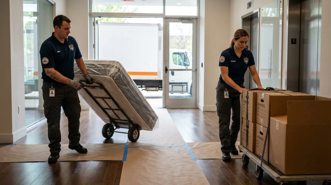 Professional apartment movers loading elevator in Jenkintown, PA